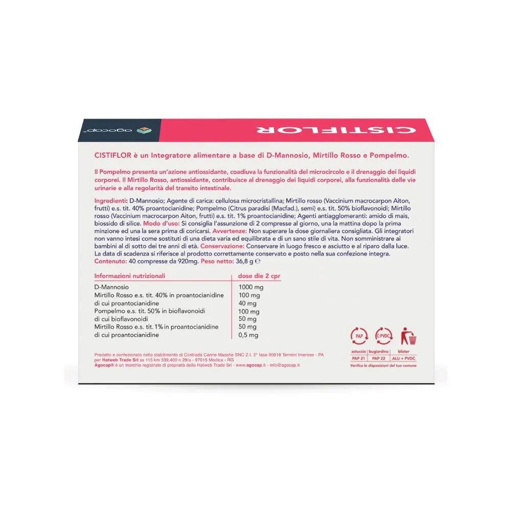 Cistiflor | Integratore per cistite e candida con D-Mannosio, mirtillo rosso e semi di pompelmo
