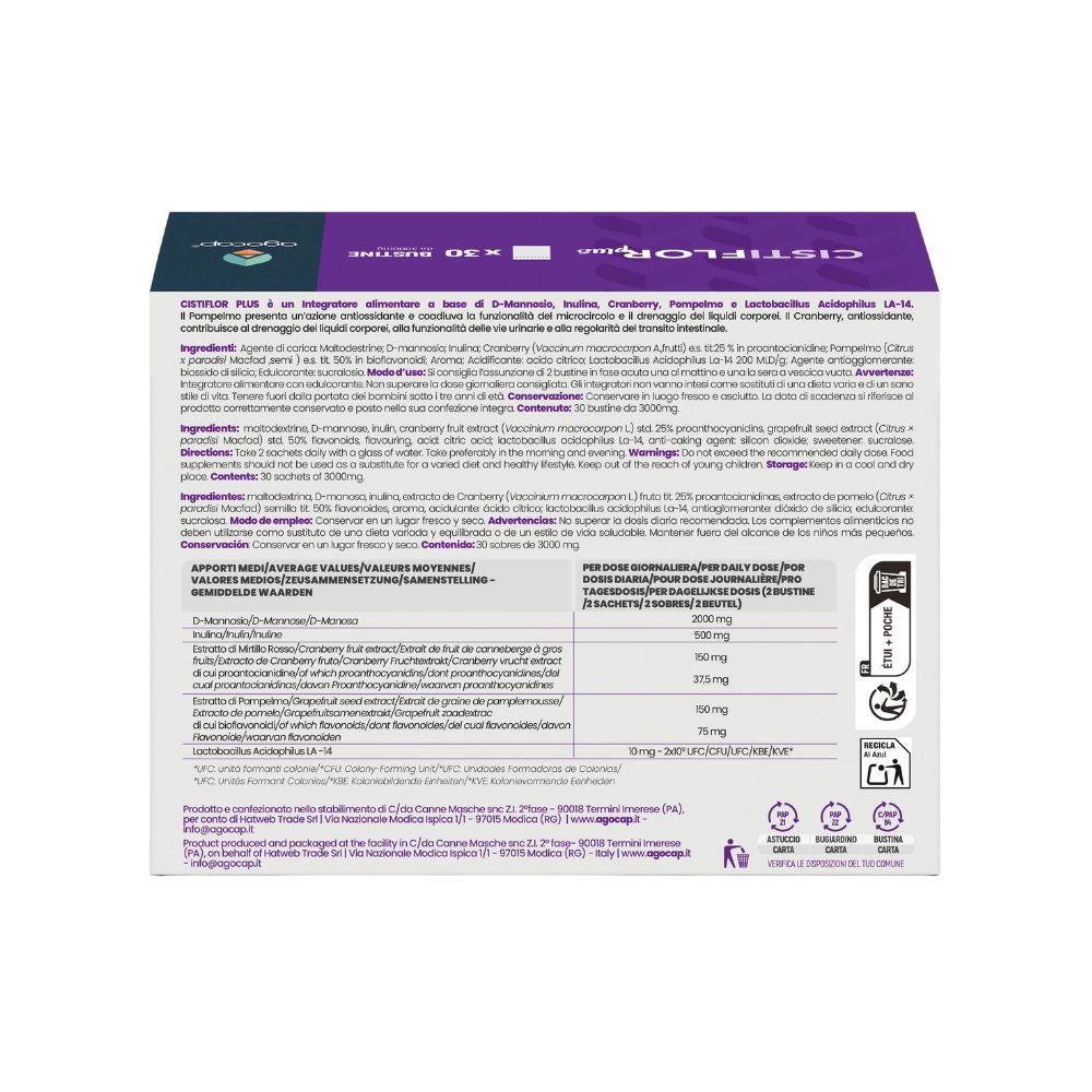 Cistiflor Plus | Integratore per cistite e candida con D-Mannosio, Mirtillo Rosso e Fermenti Lattici