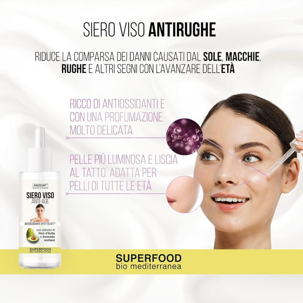 Siero Viso Antiage Antirughe Superfood con Avocado e Fico d'India di Sicilia